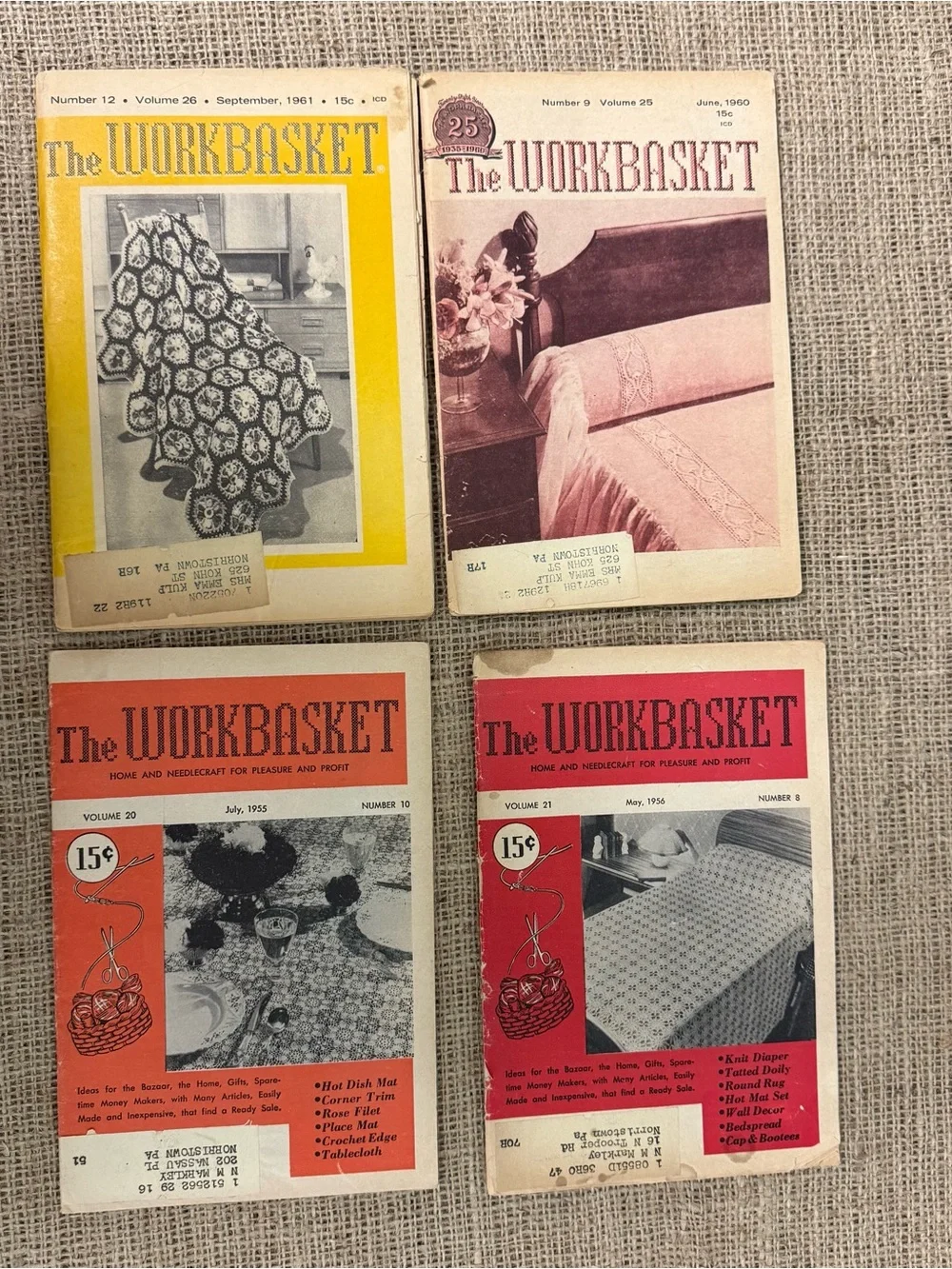 Lot of 7 Workbasket magazines, 1955, 1956,1960, 1961